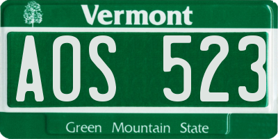 VT license plate AOS523