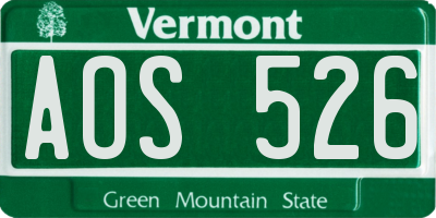 VT license plate AOS526