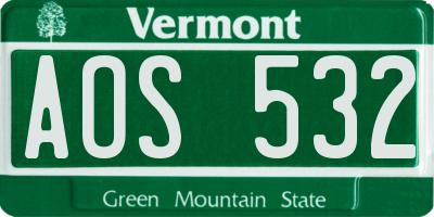 VT license plate AOS532