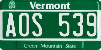 VT license plate AOS539
