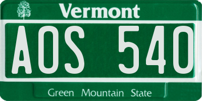 VT license plate AOS540