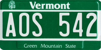 VT license plate AOS542
