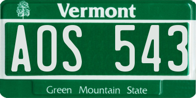 VT license plate AOS543