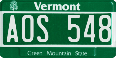 VT license plate AOS548