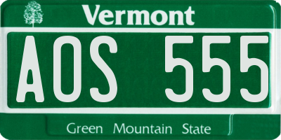 VT license plate AOS555