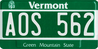 VT license plate AOS562
