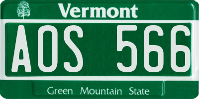 VT license plate AOS566