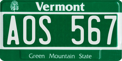 VT license plate AOS567