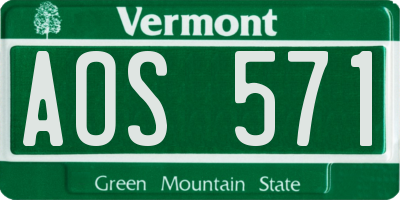 VT license plate AOS571