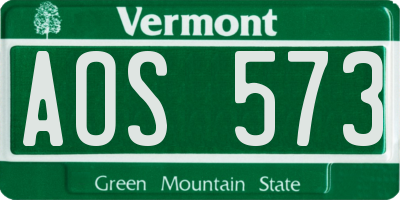 VT license plate AOS573