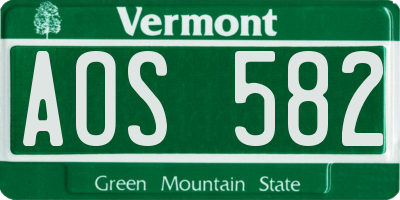 VT license plate AOS582