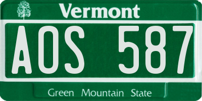 VT license plate AOS587