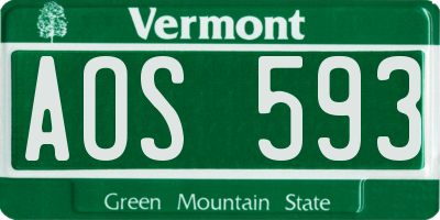 VT license plate AOS593
