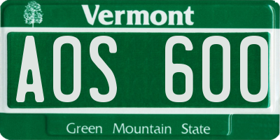 VT license plate AOS600