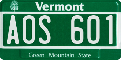VT license plate AOS601