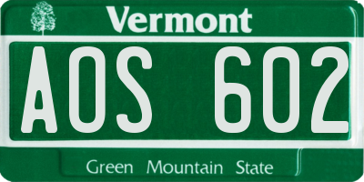 VT license plate AOS602