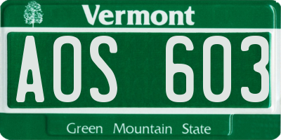 VT license plate AOS603