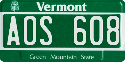VT license plate AOS608