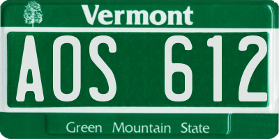 VT license plate AOS612
