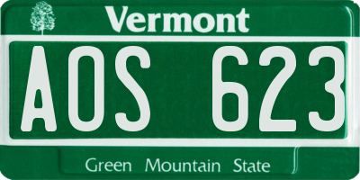 VT license plate AOS623