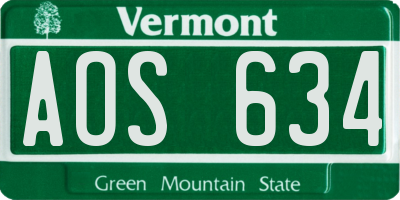 VT license plate AOS634