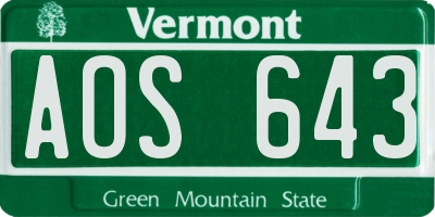 VT license plate AOS643