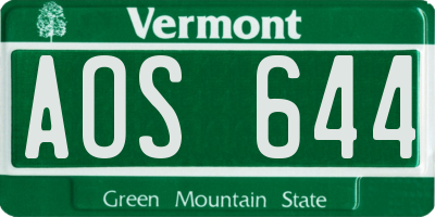 VT license plate AOS644