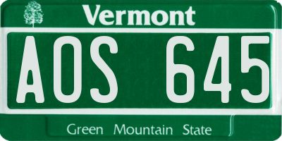 VT license plate AOS645