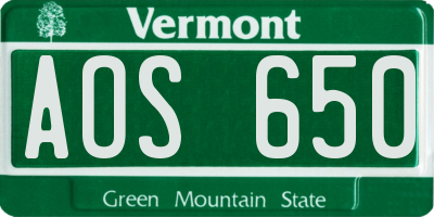 VT license plate AOS650