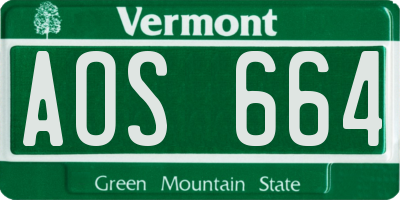 VT license plate AOS664