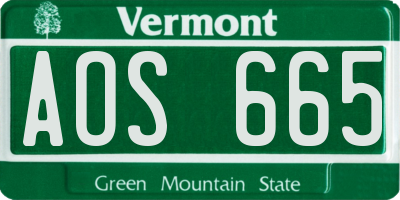 VT license plate AOS665