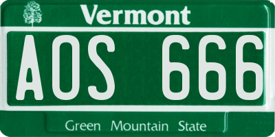 VT license plate AOS666