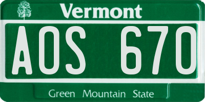 VT license plate AOS670