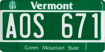VT license plate AOS671