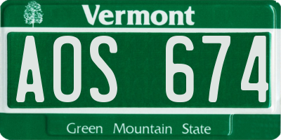 VT license plate AOS674