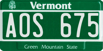 VT license plate AOS675