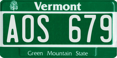 VT license plate AOS679