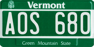 VT license plate AOS680