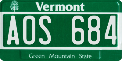 VT license plate AOS684