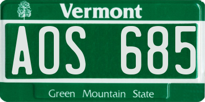 VT license plate AOS685