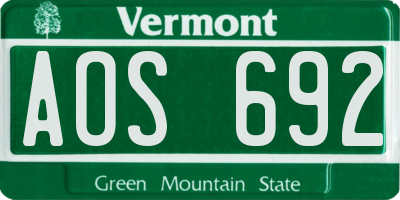 VT license plate AOS692