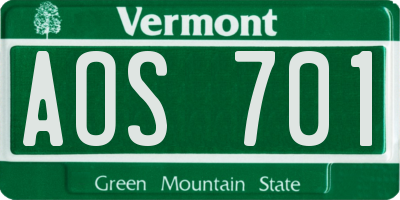 VT license plate AOS701