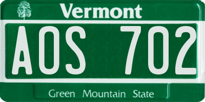 VT license plate AOS702