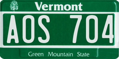 VT license plate AOS704
