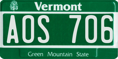 VT license plate AOS706