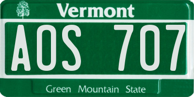 VT license plate AOS707