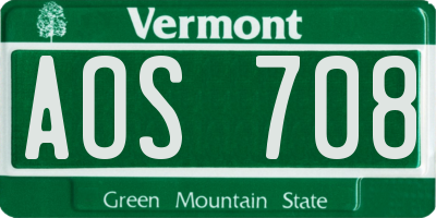 VT license plate AOS708