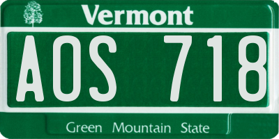 VT license plate AOS718
