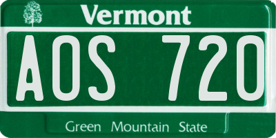 VT license plate AOS720
