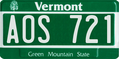 VT license plate AOS721
